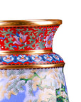 Close-up detail of the gold-plated copper rim and enamel interlocking floral on this Royal Cloisonne vase, a premium piece for luxury home decor and home gifts