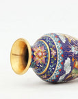 Close-up detail of the gold-plated copper rim and enamel dragon and phoenix pattern on this Royal Cloisonne vase,a premium piece for luxury home decor and home gifts