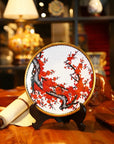 Royal Cloisonne Gold-plated Copper Plate, Red Plum Pattern, Masterpiece by Master Ding Minghong as an exquisite home decor and unique home gifts item