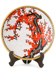 Royal Cloisonne Gold-plated Copper Plate, Red Plum Pattern, Masterpiece by Master Ding Minghong as an exquisite home decor and unique home gifts item