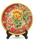 Royal Cloisonne Gold-plated Copper Plate, Peony Pattern, Masterpiece by Master Ding Minghong as an exquisite home decor and unique home gifts item