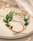 Cloisonne Green Leaf Silver Brooch|Home Gifts Decor|Wedding Gifts Dubai & Riyadh|luxuryjewelry.com|Expensive Gifts for Women