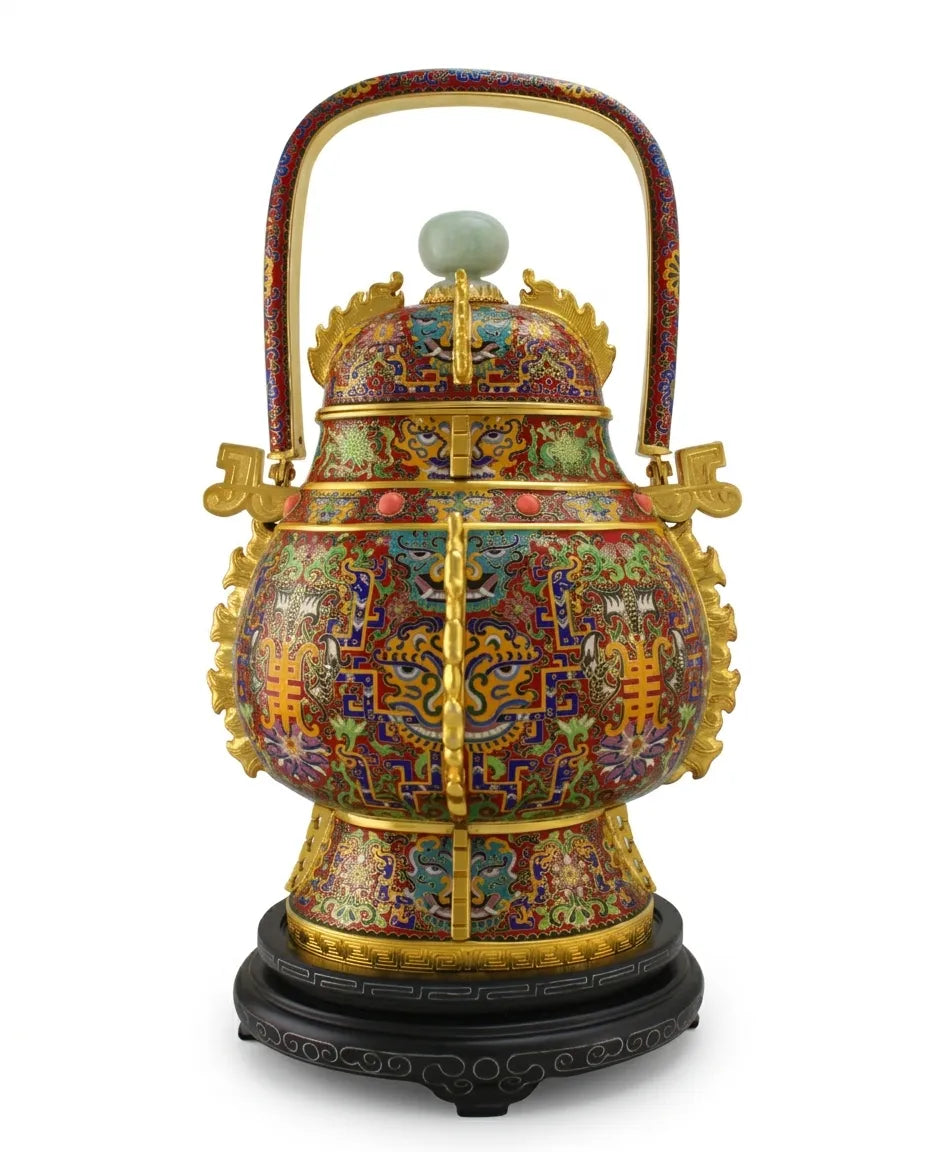 Cloisonne 14-inch Vertical Vessel with Handle Vase|Home Gifts Decor|Wedding Gifts Dubai &amp; Riyadh|Collectible Figurines