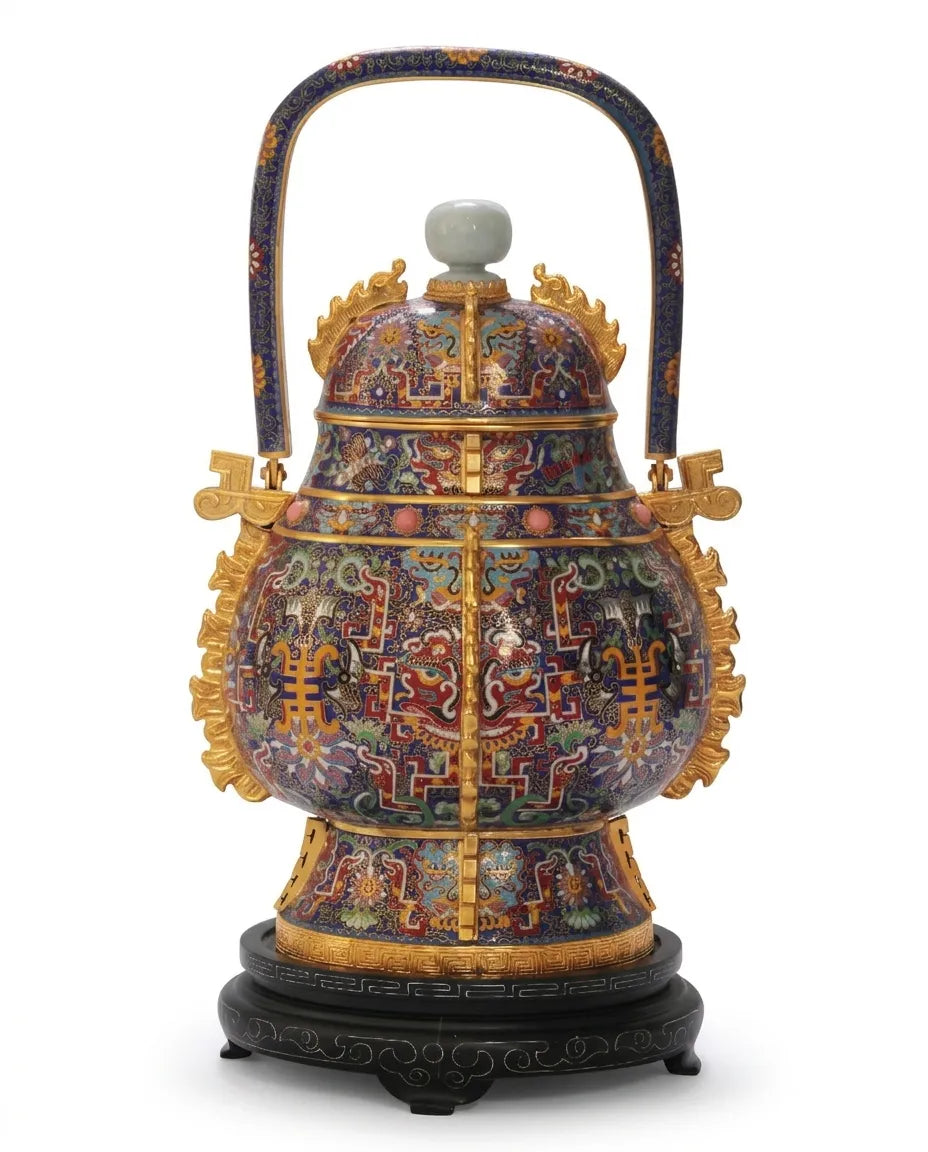 Cloisonne 14-inch Vertical Vessel with Handle Vase|Home Gifts Decor|Wedding Gifts Dubai &amp; Riyadh|Collectible Figurines