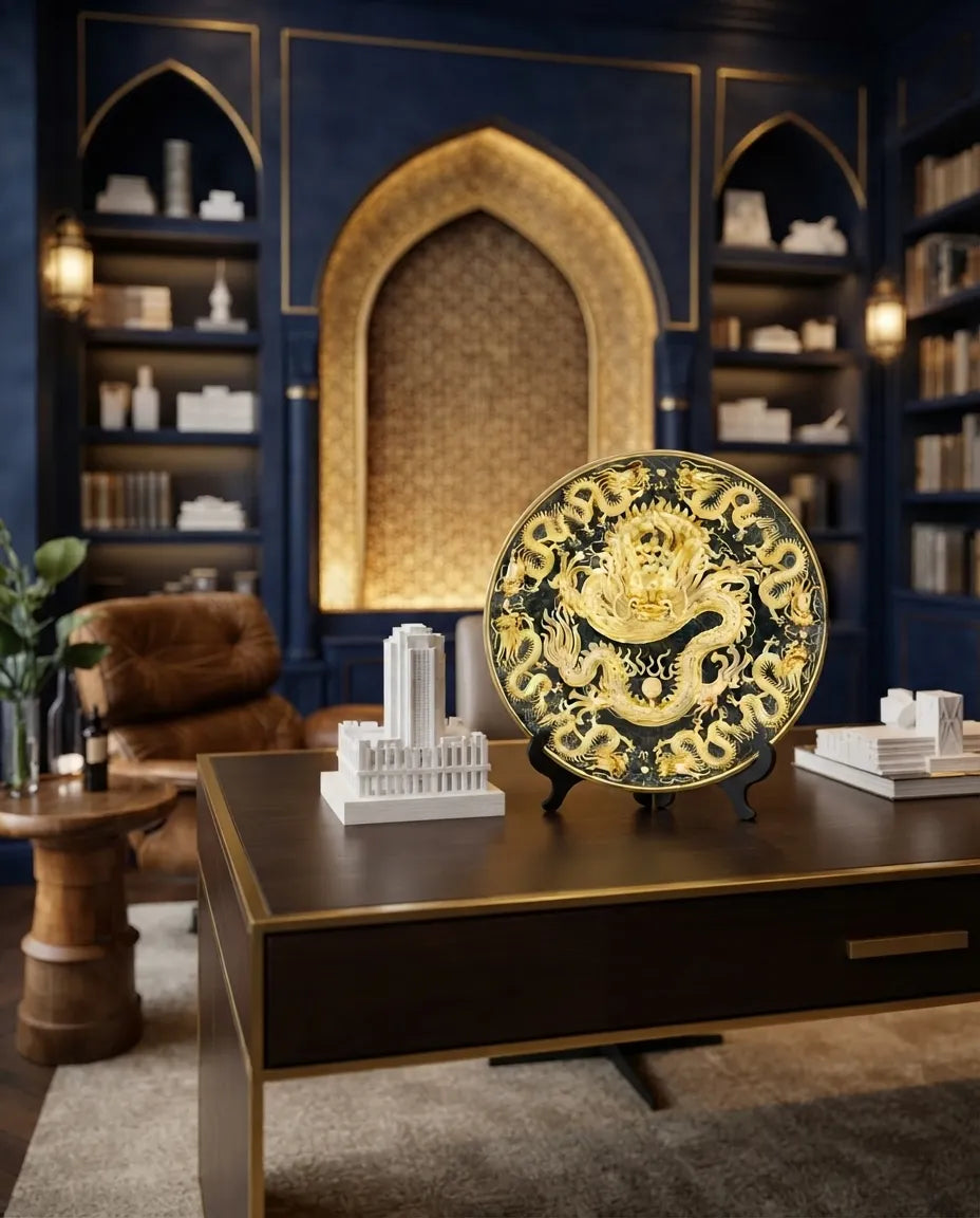 Customized Dragon and Phoenix Pattern Cloisonne Plate|Decorative Items|Unique Personalized Gifts Dubai &amp; Riyadh|Designer Presents