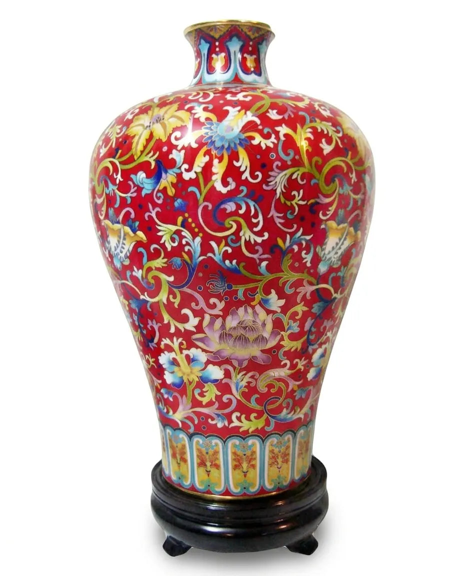 Cloisonne 15-inch Red Pattern Plum Vase|Home Gifts Decor|Wedding Gifts Dubai &amp; Riyadh|Collectible Figurines