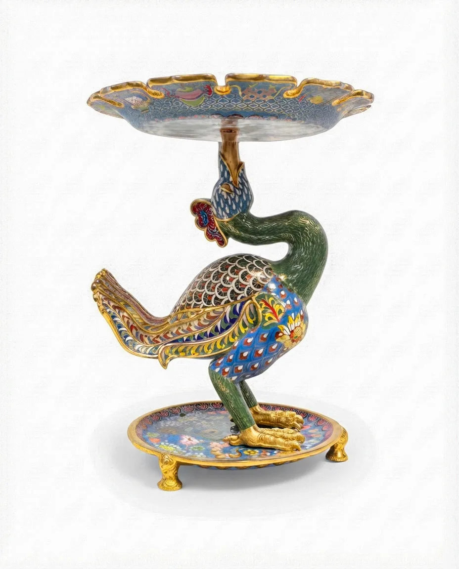 Customized Crane-shaped-base Cloisonne Plate|Decorative Items|Unique Personalized Gifts Dubai &amp; Riyadh|Designer Presents
