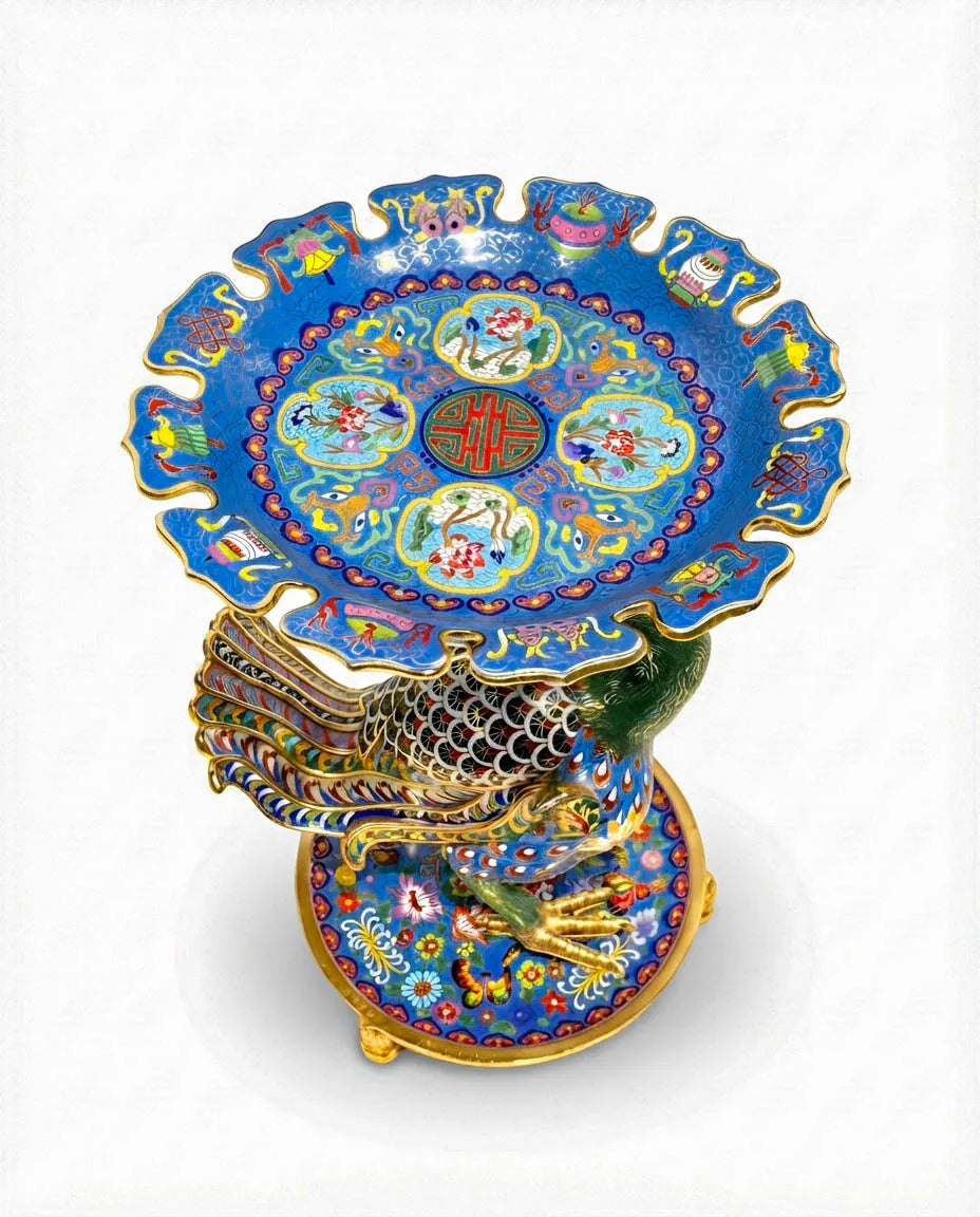 Customized Crane-shaped-base Cloisonne Plate|Decorative Items|Unique Personalized Gifts Dubai &amp; Riyadh|Designer Presents