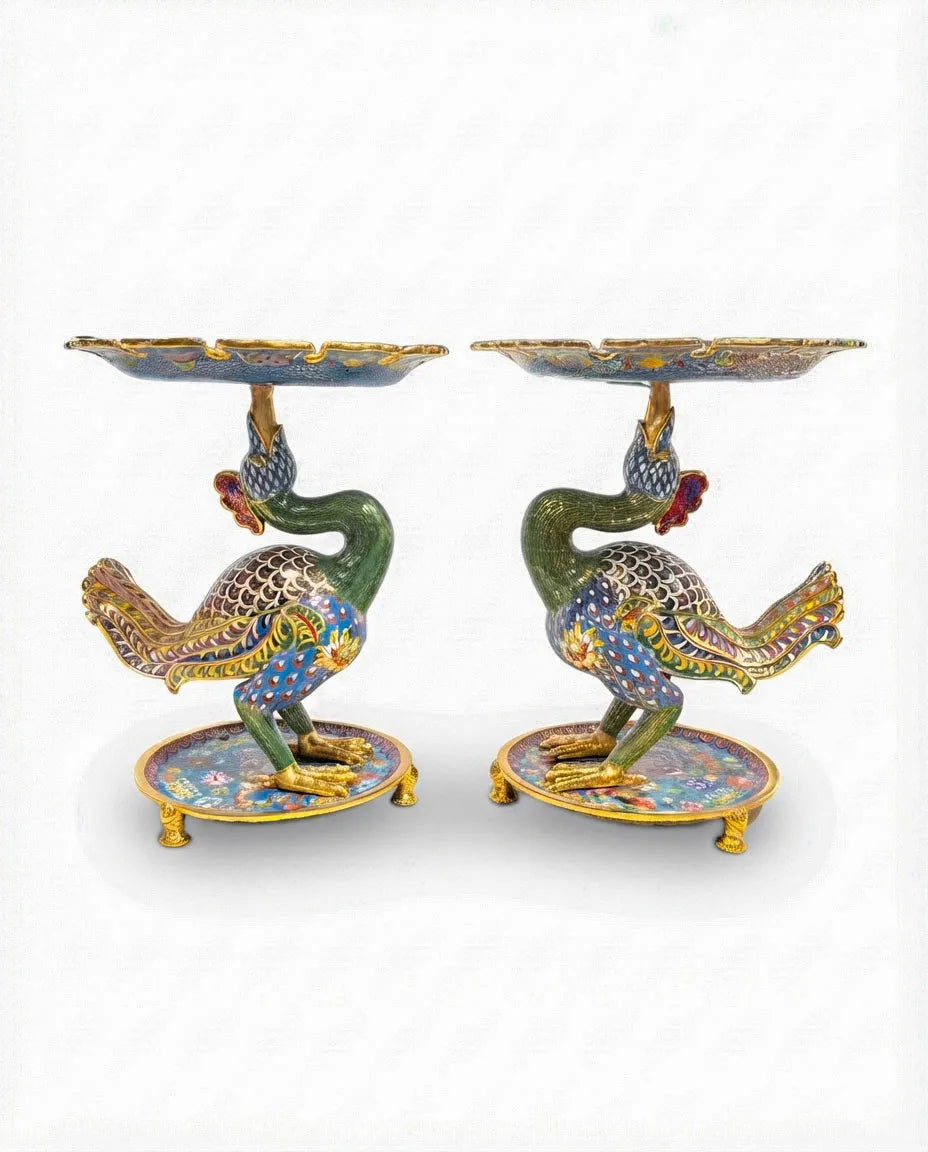 Customized Crane-shaped-base Cloisonne Plate|Decorative Items|Unique Personalized Gifts Dubai &amp; Riyadh|Designer Presents