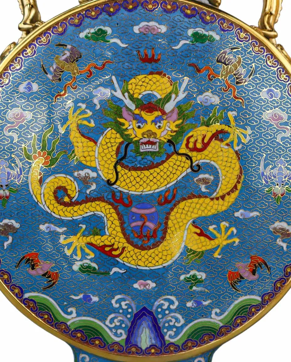 Customized Dragon-shaped Handles Flattened  Cloisonne Vase|Decorative Items|Unique Personalized Gifts Dubai &amp; Riyadh|Designer Presents