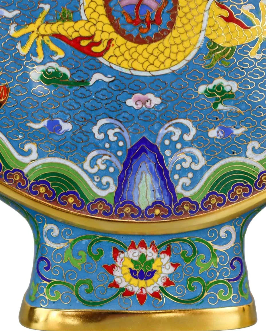 Customized Dragon-shaped Handles Flattened  Cloisonne Vase|Decorative Items|Unique Personalized Gifts Dubai &amp; Riyadh|Designer Presents