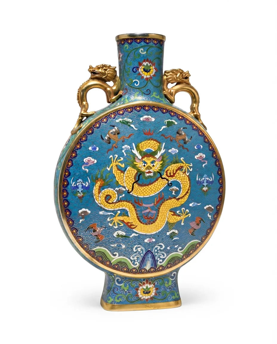 Customized Dragon-shaped Handles Flattened  Cloisonne Vase|Decorative Items|Unique Personalized Gifts Dubai &amp; Riyadh|Designer Presents
