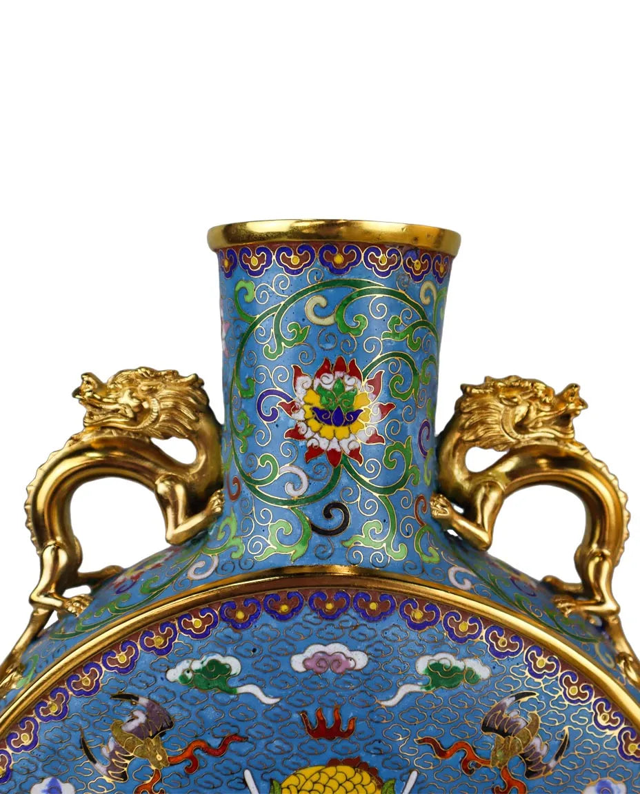 Customized Dragon-shaped Handles Flattened  Cloisonne Vase|Decorative Items|Unique Personalized Gifts Dubai &amp; Riyadh|Designer Presents