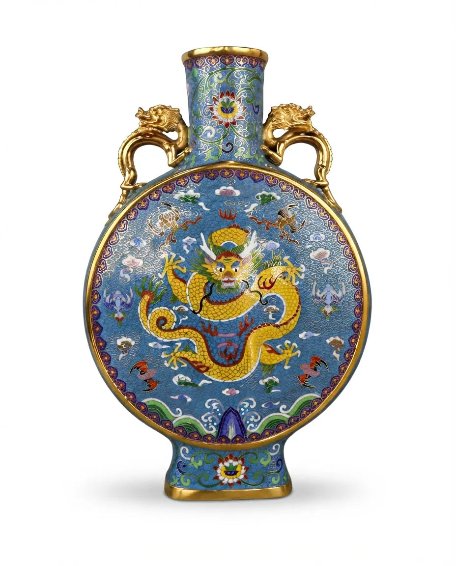 Customized Dragon-shaped Handles Flattened  Cloisonne Vase|Decorative Items|Unique Personalized Gifts Dubai &amp; Riyadh|Designer Presents