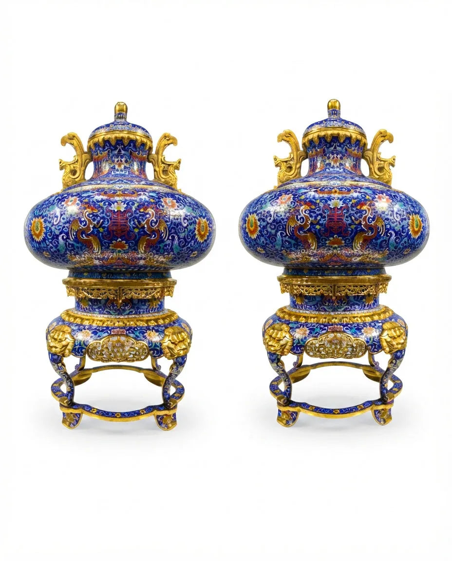 Customized Twin Phoenix-Head Handles Cloisonne Vase|Decorative Items|Unique Personalized Gifts Dubai &amp; Riyadh|Designer Presents