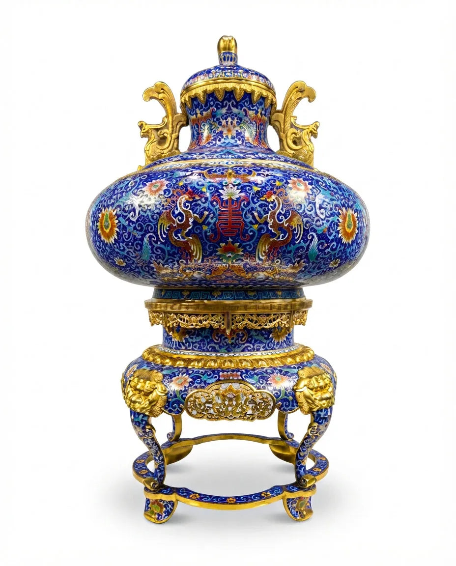 Customized Twin Phoenix-Head Handles Cloisonne Vase|Decorative Items|Unique Personalized Gifts Dubai &amp; Riyadh|Designer Presents