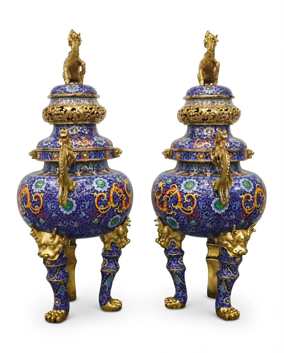 Customized Elephant-foot Legs Lion-decoration Cloisonne Oud Burner|Decorative Items|Unique Personalized Gifts Dubai &amp; Riyadh|Designer Presents
