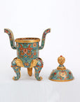 Close-up detail of the gold-plated copper rim and enamel Lotus Flower and Vine on this Royal Cloisonne vase, a premium piece for luxury home decor and home gifts