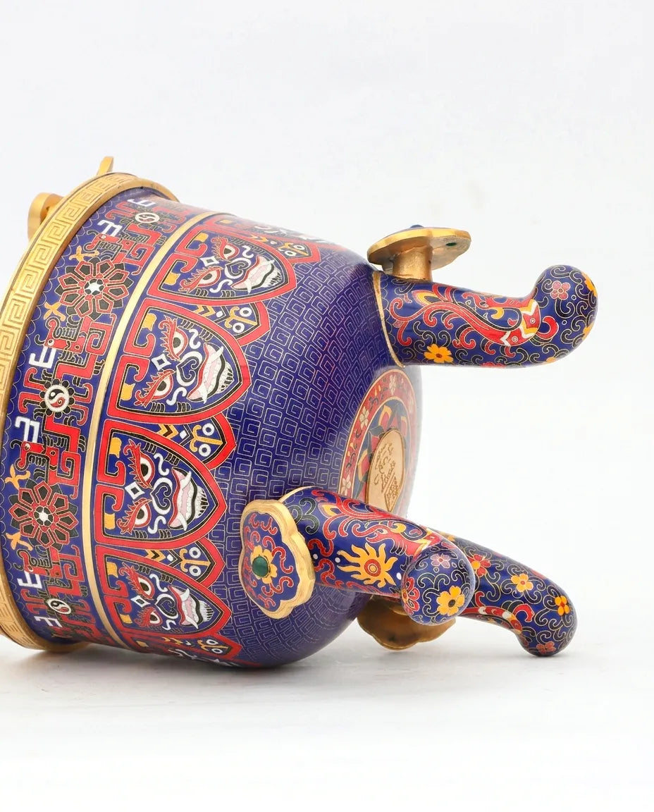 Close-up detail of the gold-plated copper rim and ename  Qiankun Ruyi on this Royal Cloisonne vase, a premium piece for luxury home decor and home gifts