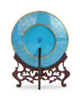 Close-up detail of the gold-plated copper rim and enamel peony pattern on this Royal Cloisonne plate, a premium piece for luxury home decor and home gifts