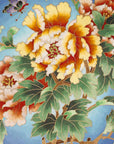 Close-up detail of the gold-plated copper rim and enamel peony pattern on this Royal Cloisonne plate, a premium piece for luxury home decor and home gifts