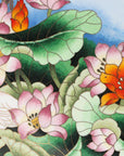 Close-up detail of the gold-plated copper rim and Lotus and Egret landscape painting on this Royal Cloisonne plate and vase series,a premium piece for luxury home decor and home gifts