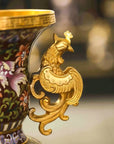 Close-up detail of the gold-plated copper rim and landscape painting on this Royal Cloisonne vase,a premium piece for luxury home decor and home gifts