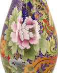 Close-up detail of the gold-plated copper rim and enamel phoenix and peony painting on this Royal Cloisonne vase,a premium piece for luxury home decor and home gifts
