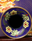 Close-up detail of the gold-plated copper rim and enamel blooming peony pattern on this Royal Cloisonne vase,a premium piece for luxury home decor and home gifts