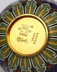 Close-up detail of the gold-plated copper rim and enamel blooming peony pattern on this Royal Cloisonne vase,a premium piece for luxury home decor and home gifts