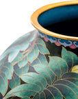 Close-up detail of the gold-plated copper rim and enamel locust flower pattern on this Royal Cloisonne vase,a premium piece for luxury home decor and home gifts