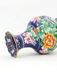 Close-up detail of the gold-plated copper rim and enamel pomegranate pattern on this Royal Cloisonne vase,a premium piece for luxury home decor and home gifts