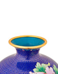 Close-up detail of the gold-plated copper rim and enamel flower and bird pattern on this Royal Cloisonne vase,a premium piece for luxury home decor and home gifts