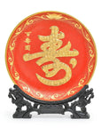 Royal Cloisonne Gold-plated Copper Plate, Longevity Font Pattern, Masterpiece by Master Wang Shuying as an exquisite home decor and unique home gifts item