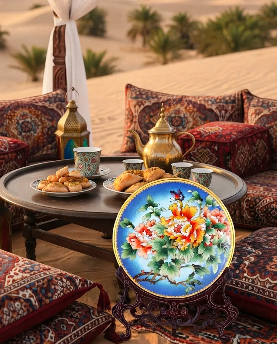 Royal Cloisonne Gold-plated Copper Plate, Peony Pattern, Masterpiece by Master Ding Minghong as an exquisite home decor and unique home gifts item