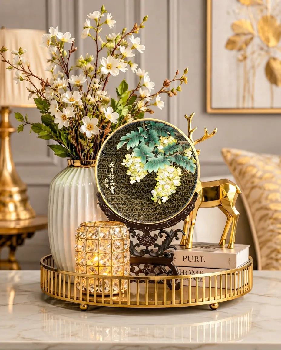 Royal Cloisonne Gold-plated Copper Plate, Locust Flower Pattern, Masterpiece by Master Dai Jialin as an exquisite home decor and unique home gifts item