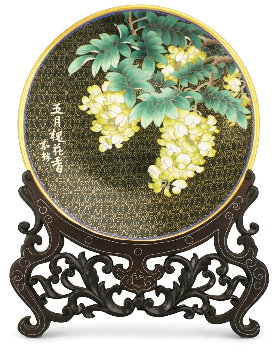 Royal Cloisonne Gold-plated Copper Plate, Locust Flower Pattern, Masterpiece by Master Dai Jialin as an exquisite home decor and unique home gifts item