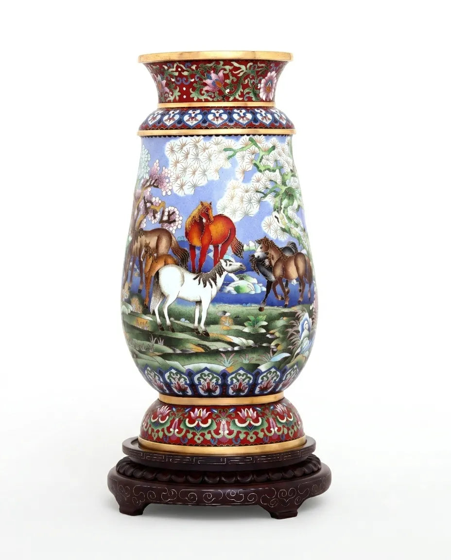Royal Cloisonne Gold-plated Copper Vase, Green Mountains and Waters Pattern, Masterpiece by Master Dai Jialin as an exquisite home decor and unique home gifts item