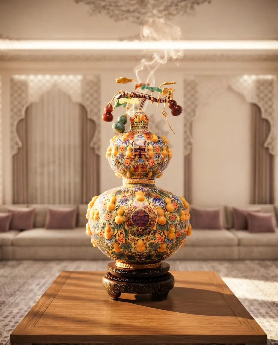 Royal Cloisonne Gold-plated Copper Vase, Double Gourd Modeling, Masterpiece by Master Liu Yongsen as an exquisite home decor and unique home gifts item