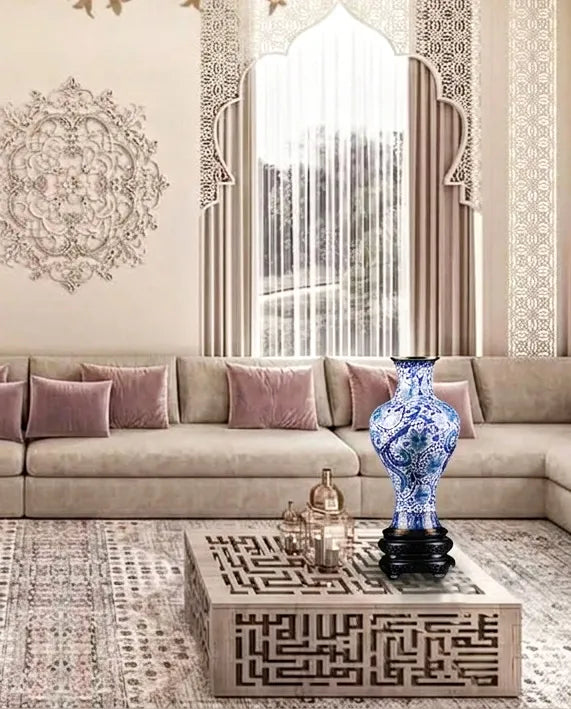 Royal Cloisonne Gold-plated Copper Vase, Blue and White Porcelain Peony Pattern, Masterpiece by Master Ding Minghong as an exquisite home decor and unique home gifts item