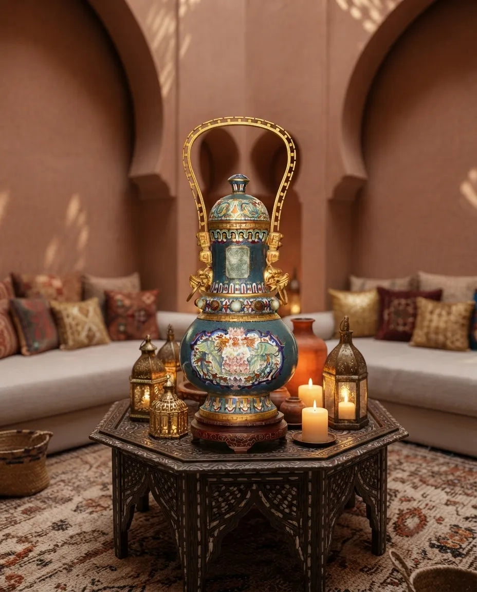 Royal Cloisonne Gold-plated Copper Vase, Structure Beauty Meander Patterns, Masterpiece by Master Zhang Tonglu as an exquisite home decor and unique home gifts item