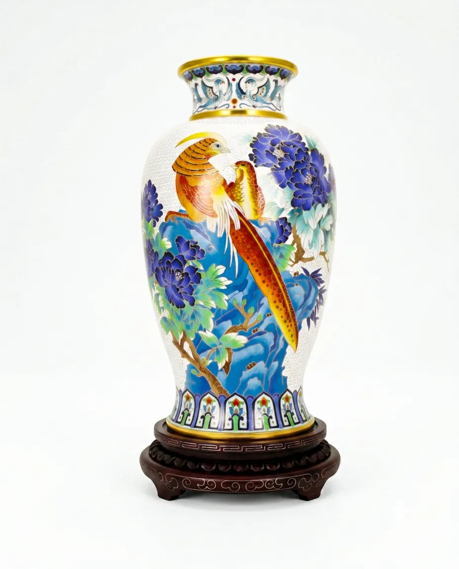 Royal Cloisonne Gold-plated Copper Vase, Brocade-Adding Flowers Pattern, Masterpiece by Master Dai Jialin as an exquisite home decor and unique home gifts item