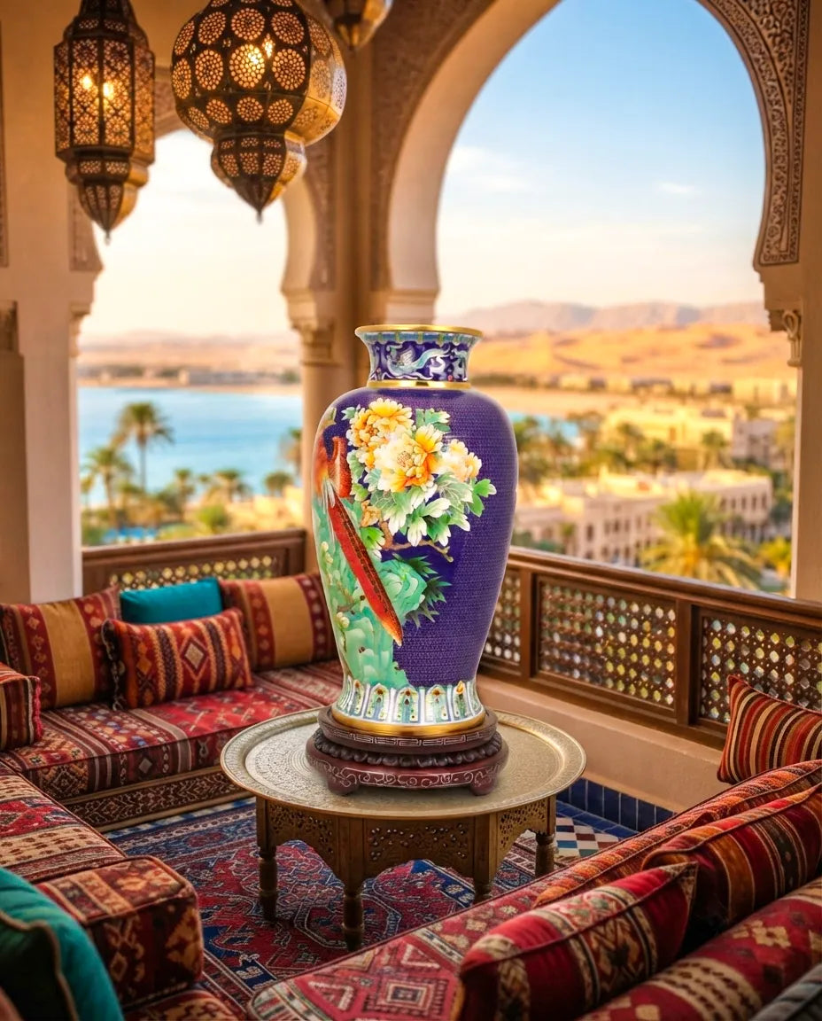 Royal Cloisonne Gold-plated Copper Vase, Brocade-Adding Flowers Pattern, Masterpiece by Master Dai Jialin as an exquisite home decor and unique home gifts item