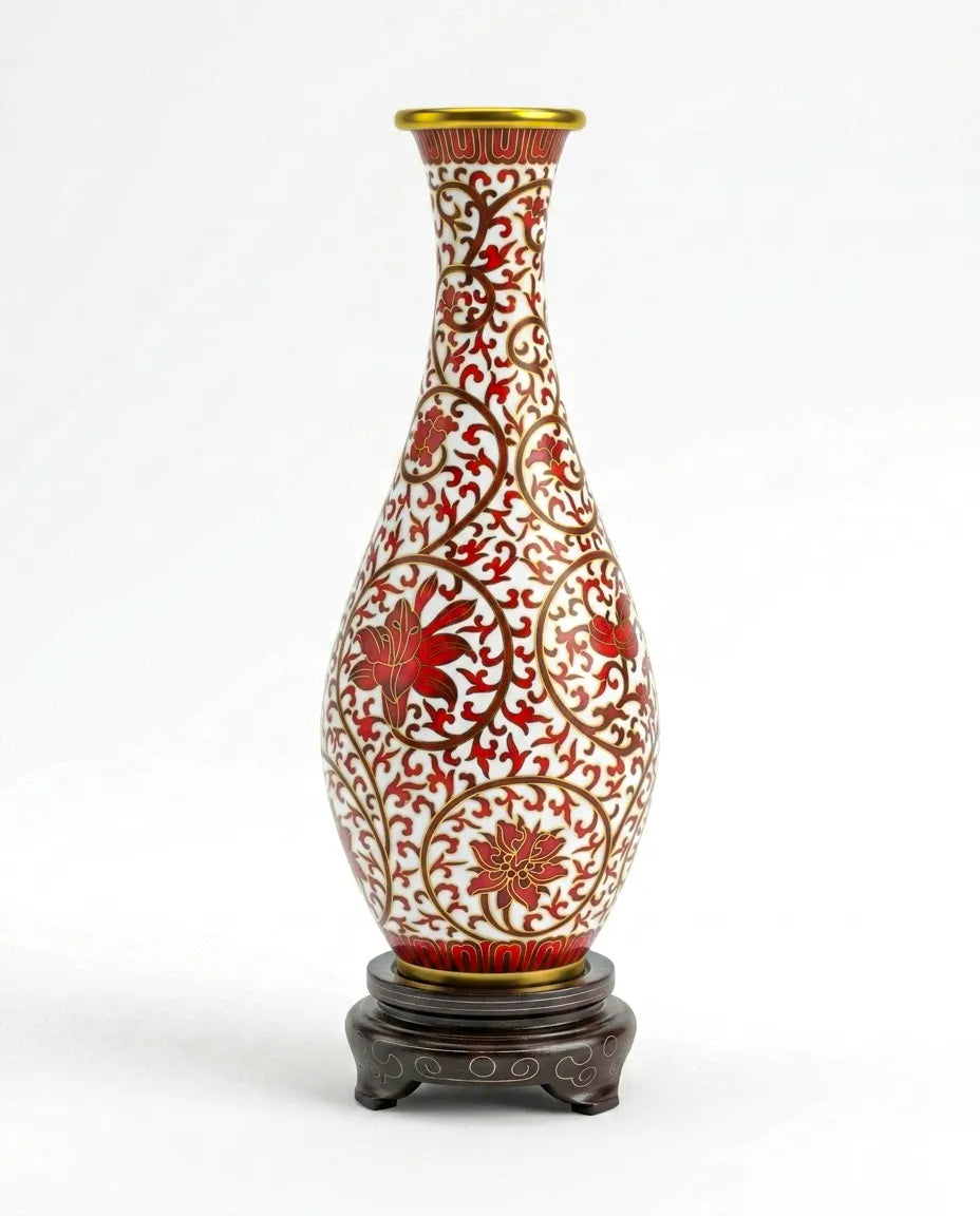 Royal Cloisonne Gold-plated Copper Vase, Lotus vine pattern, Masterpiece by Master Ding Minghong as an exquisite home decor and unique home gifts item