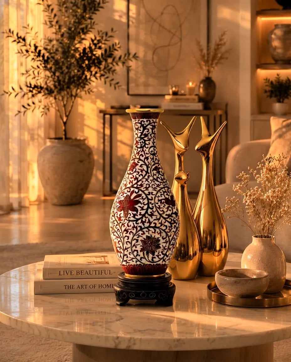 Royal Cloisonne Gold-plated Copper Vase, Lotus vine pattern, Masterpiece by Master Ding Minghong as an exquisite home decor and unique home gifts item