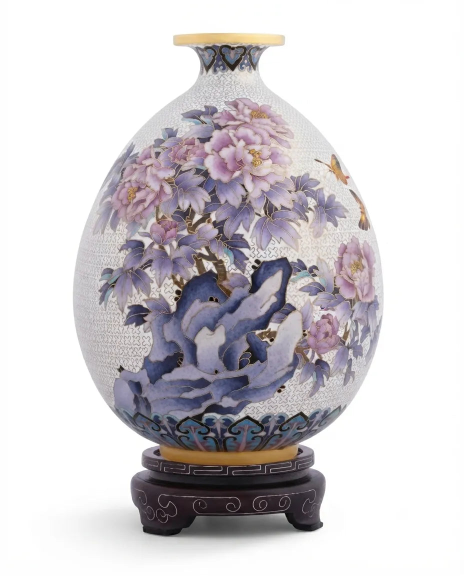 Royal Cloisonne Gold-plated Copper Vase, Blooming Peony Pattern, Masterpiece by Master Dai Jialin as an exquisite home decor and unique home gifts item