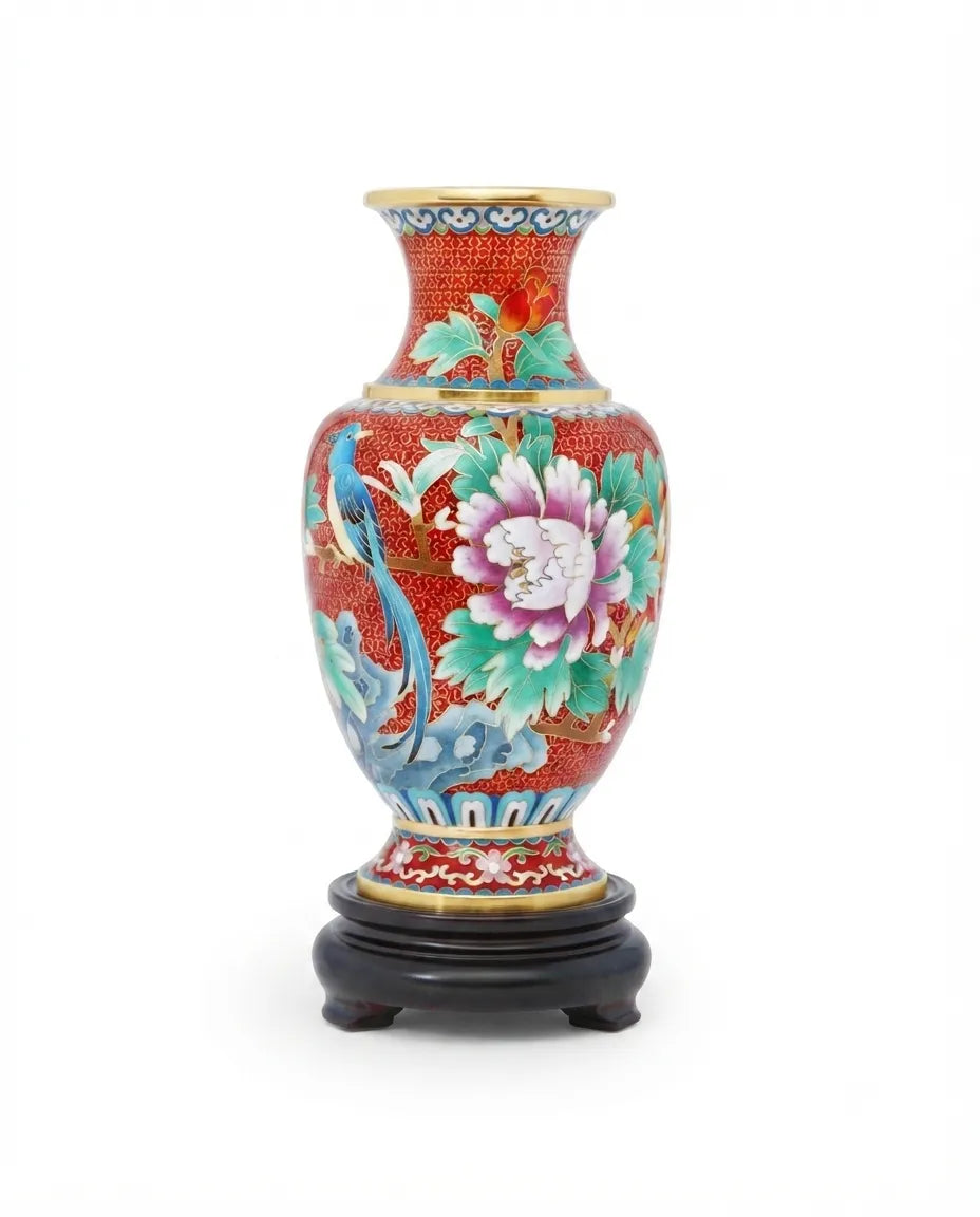 Royal Cloisonne Gold-plated Copper Vase, Royal Flower Pattern, Masterpiece by Master Ding Minghong as an exquisite home decor and unique home gifts item