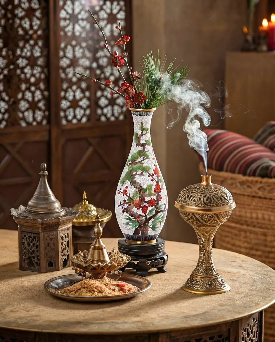 Royal Cloisonne Gold-plated Copper Vase, Pine, Bamboo,Plum Pattern, Masterpiece by Master Ding Minghong as an exquisite home decor and unique home gifts item