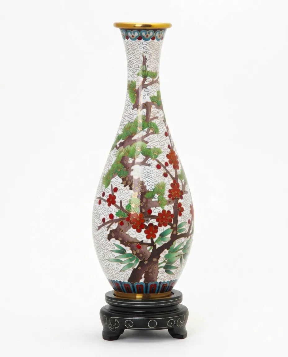 Royal Cloisonne Gold-plated Copper Vase, Pine, Bamboo,Plum Pattern, Masterpiece by Master Ding Minghong as an exquisite home decor and unique home gifts item
