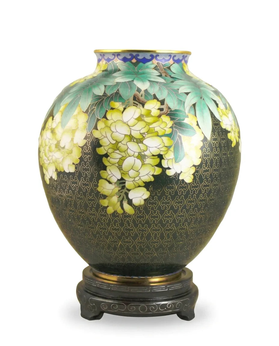 Royal Cloisonne Gold-plated Copper Vase, Locust Flower Pattern, Masterpiece by Master Dai Jialin as an exquisite home decor and unique home gifts item